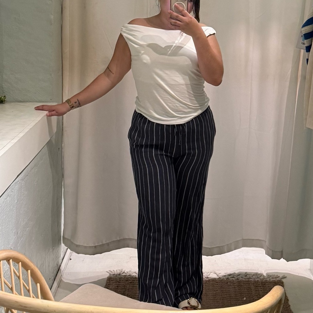Striped Navy Blue and White Linen Pants